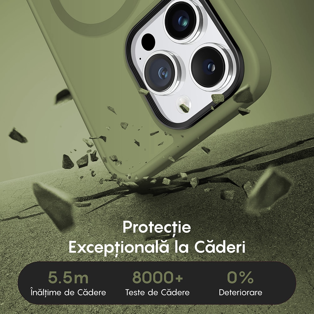 Husa compatibila cu Incarcare Magsafe pentru Apple iPhone 15 Pro, CASEY STUDIOS™, de Protectie, Slim, pentru Incarcare Wireless, Margini Ridicate pentru Protectia Ecranului si a Camerelor, Verde