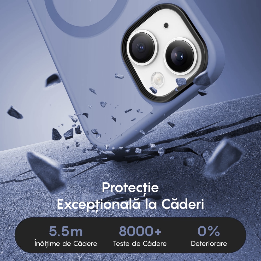 Husa compatibila cu Incarcare Magsafe pentru Apple iPhone 14 Plus, CASEY STUDIOS™, de Protectie, Slim, pentru Incarcare Wireless, Margini Ridicate pentru Protectia Ecranului si a Camerelor, Albastru Deschis