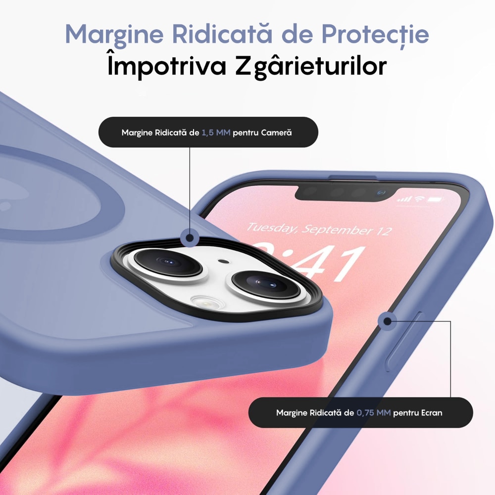 Husa compatibila cu Incarcare Magsafe pentru Apple iPhone 14 Plus, CASEY STUDIOS™, de Protectie, Slim, pentru Incarcare Wireless, Margini Ridicate pentru Protectia Ecranului si a Camerelor, Albastru Deschis