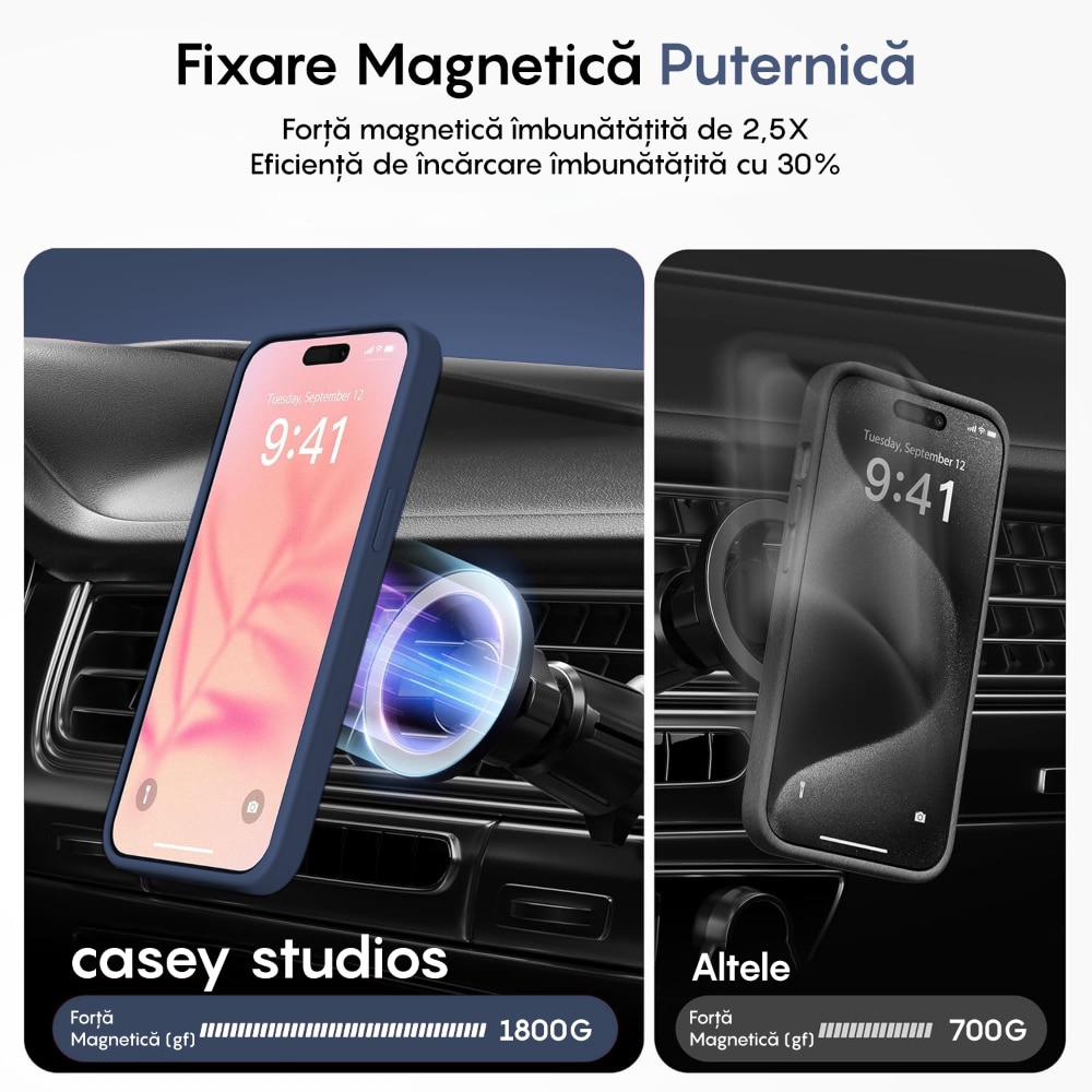 Husa compatibila cu Incarcare Magsafe pentru Apple iPhone 14 Plus, CASEY STUDIOS™, de Protectie, Slim, pentru Incarcare Wireless, Margini Ridicate pentru Protectia Ecranului si a Camerelor, Albastru Inchis