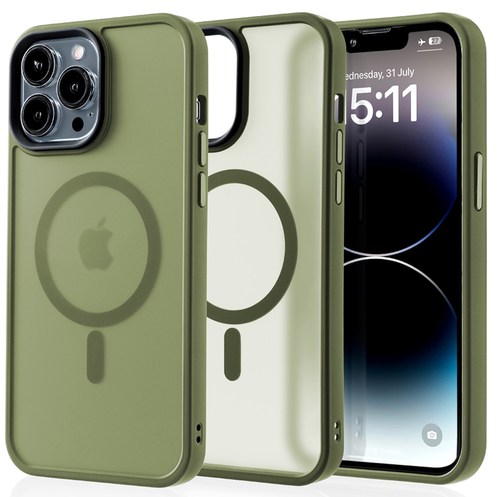 Husa compatibila cu Incarcare Magsafe pentru Apple iPhone 14 Pro Max, CASEY STUDIOS™, de Protectie, Slim, pentru Incarcare Wireless, Margini Ridicate pentru Protectia Ecranului si a Camerelor, Verde