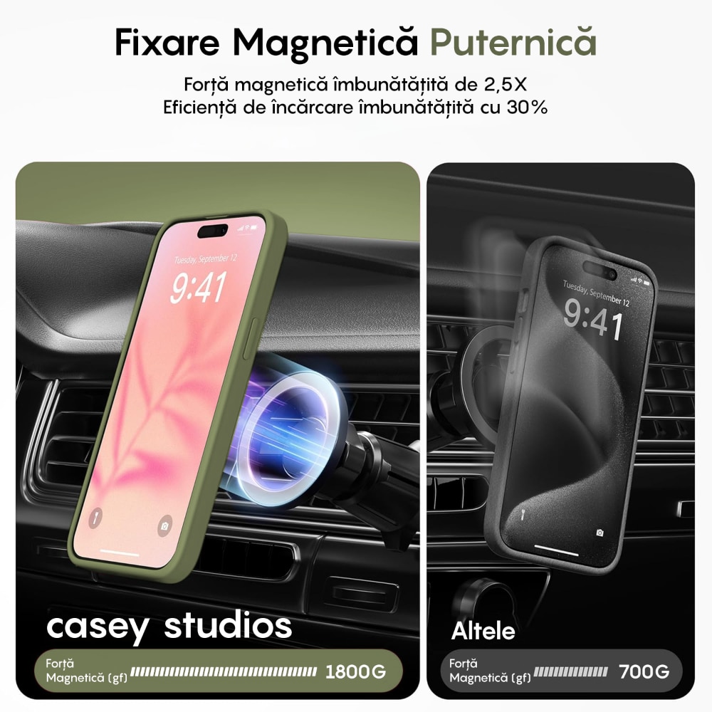 Husa compatibila cu Incarcare Magsafe pentru Apple iPhone 13, CASEY STUDIOS™, de Protectie, Slim, pentru Incarcare Wireless, Margini Ridicate pentru Protectia Ecranului si a Camerelor, Verde