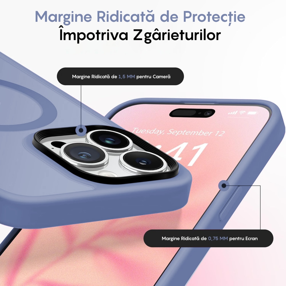 Husa compatibila cu Incarcare Magsafe pentru Apple iPhone 14 Pro Max, CASEY STUDIOS™, de Protectie, Slim, pentru Incarcare Wireless, Margini Ridicate pentru Protectia Ecranului si a Camerelor, Albastru Deschis
