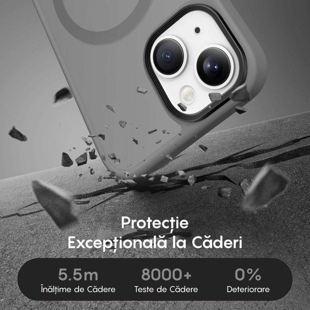 Husa compatibila cu Incarcare Magsafe pentru Apple iPhone 14, CASEY STUDIOS™, de Protectie, Slim, pentru Incarcare Wireless, Margini Ridicate pentru Protectia Ecranului si a Camerelor, Gri deschis