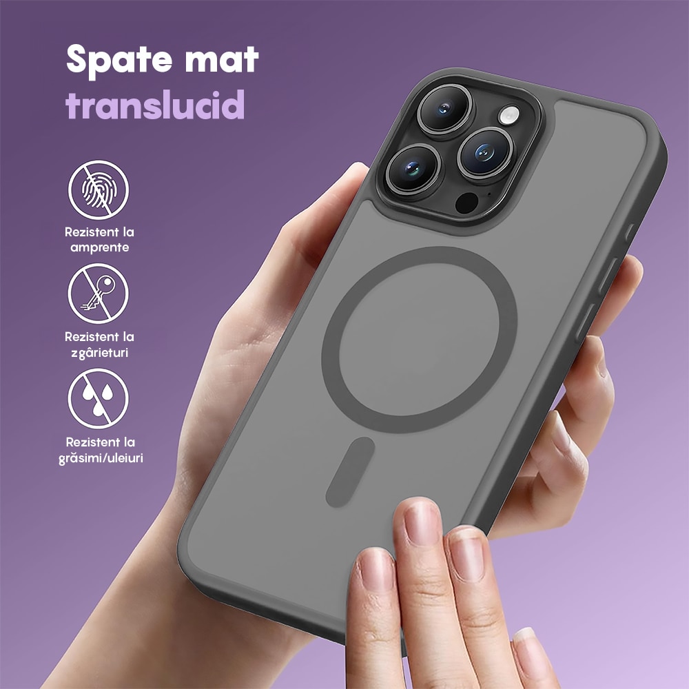 Husa compatibila cu Incarcare Magsafe compatibila cu iPhone 15 Pro, CASEY STUDIOS™, de Protectie, Slim, pentru Incarcare Wireless, Margini Ridicate de Protectia Ecranului si a Camerelor, Gri deschis