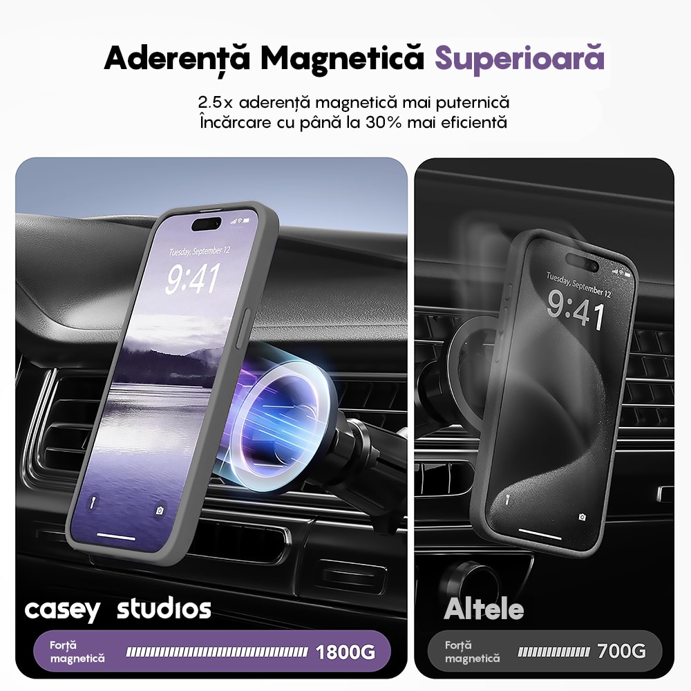 Husa compatibila cu Incarcare Magsafe compatibila cu iPhone 15, CASEY STUDIOS™, de Protectie, Slim, pentru Incarcare Wireless, Margini Ridicate de Protectia Ecranului si a Camerelor, Gri deschis