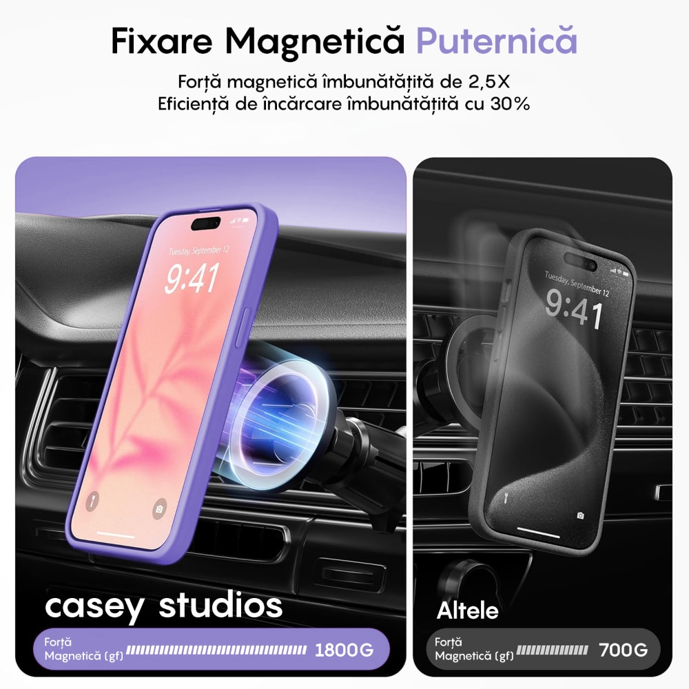 Husa compatibila cu Incarcare Magsafe pentru Apple iPhone 14 Plus, CASEY STUDIOS™, de Protectie, Slim, pentru Incarcare Wireless, Margini Ridicate pentru Protectia Ecranului si a Camerelor, Mov Deschis