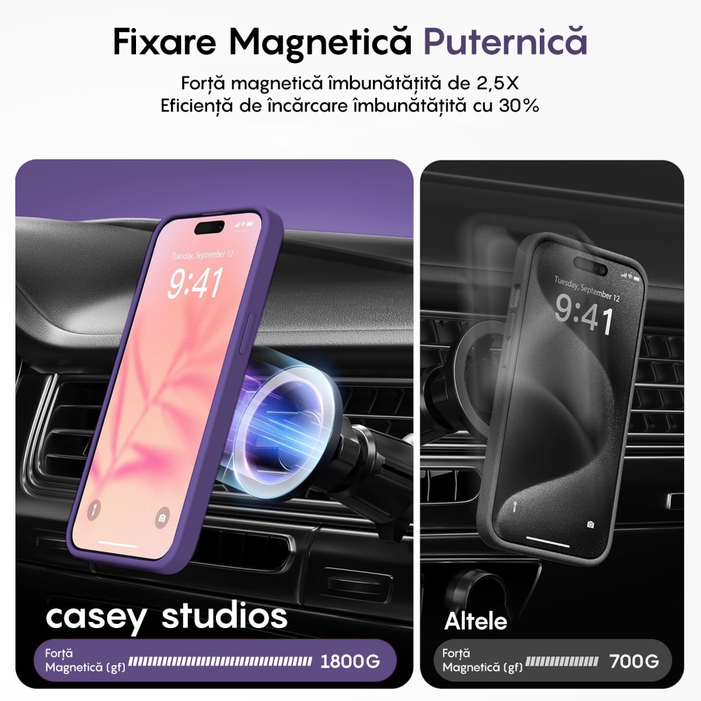 Husa compatibila cu Incarcare Magsafe pentru Apple iPhone 13 Pro, CASEY STUDIOS™, de Protectie, Slim, pentru Incarcare Wireless, Margini Ridicate pentru Protectia Ecranului si a Camerelor, Mov Inchis