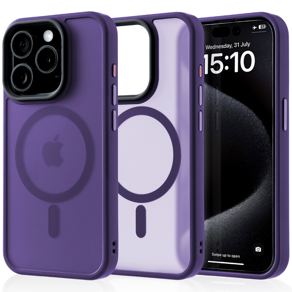 Husa compatibila cu Incarcare Magsafe pentru Apple iPhone 15 Pro, CASEY STUDIOS™, de Protectie, Slim, pentru Incarcare Wireless, Margini Ridicate pentru Protectia Ecranului si a Camerelor, Mov Inchis