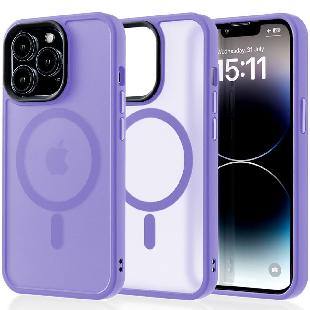 Husa compatibila cu Incarcare Magsafe pentru Apple iPhone 14 Pro, CASEY STUDIOS™, de Protectie, Slim, pentru Incarcare Wireless, Margini Ridicate pentru Protectia Ecranului si a Camerelor, Mov Deschis