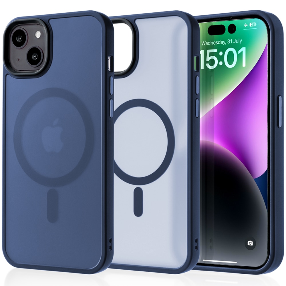 Husa compatibila cu Incarcare Magsafe pentru Apple iPhone 14 Plus, CASEY STUDIOS™, de Protectie, Slim, pentru Incarcare Wireless, Margini Ridicate pentru Protectia Ecranului si a Camerelor, Albastru Inchis