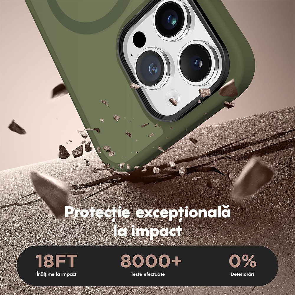 Husa compatibila cu Incarcare Magsafe compatibila cu iPhone 13 Pro, CASEY STUDIOS™, de Protectie, Slim, pentru Incarcare Wireless, Margini Ridicate de Protectia Ecranului si a Camerelor, Verde