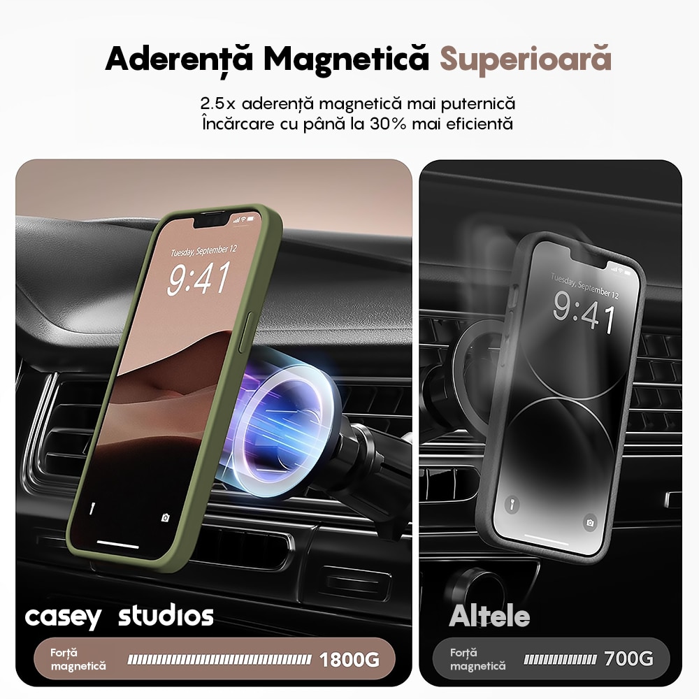Husa compatibila cu Incarcare Magsafe compatibila cu iPhone 13 Pro, CASEY STUDIOS™, de Protectie, Slim, pentru Incarcare Wireless, Margini Ridicate de Protectia Ecranului si a Camerelor, Verde