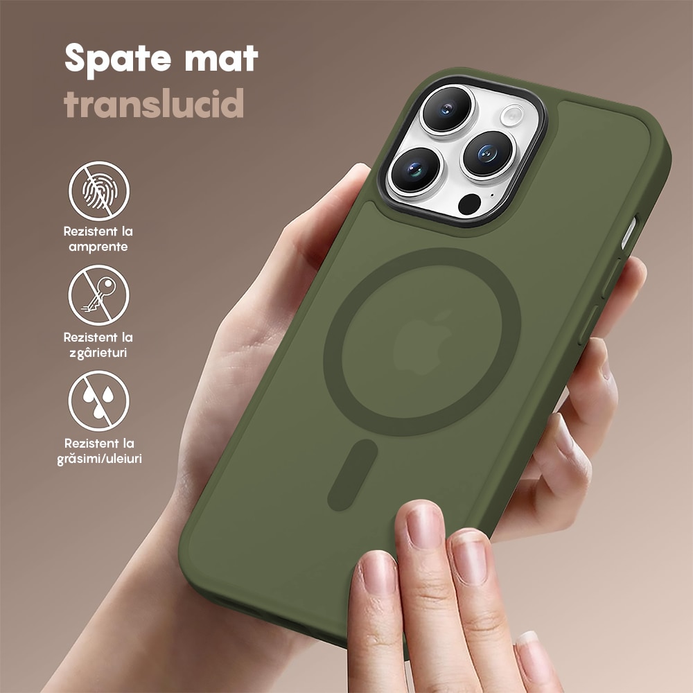 Husa compatibila cu Incarcare Magsafe compatibila cu iPhone 13 Pro, CASEY STUDIOS™, de Protectie, Slim, pentru Incarcare Wireless, Margini Ridicate de Protectia Ecranului si a Camerelor, Verde