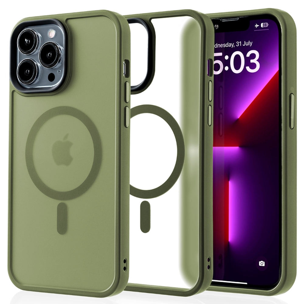 Husa compatibila cu Incarcare Magsafe compatibila cu iPhone 13 Pro Max, CASEY STUDIOS™, de Protectie, Slim, pentru Incarcare Wireless, Margini Ridicate de Protectia Ecranului si a Camerelor, Verde