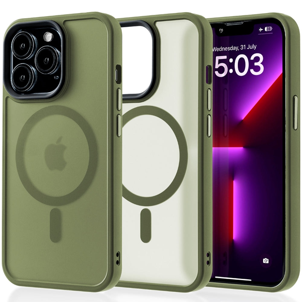 Husa compatibila cu Incarcare Magsafe compatibila cu iPhone 13 Pro, CASEY STUDIOS™, de Protectie, Slim, pentru Incarcare Wireless, Margini Ridicate de Protectia Ecranului si a Camerelor, Verde