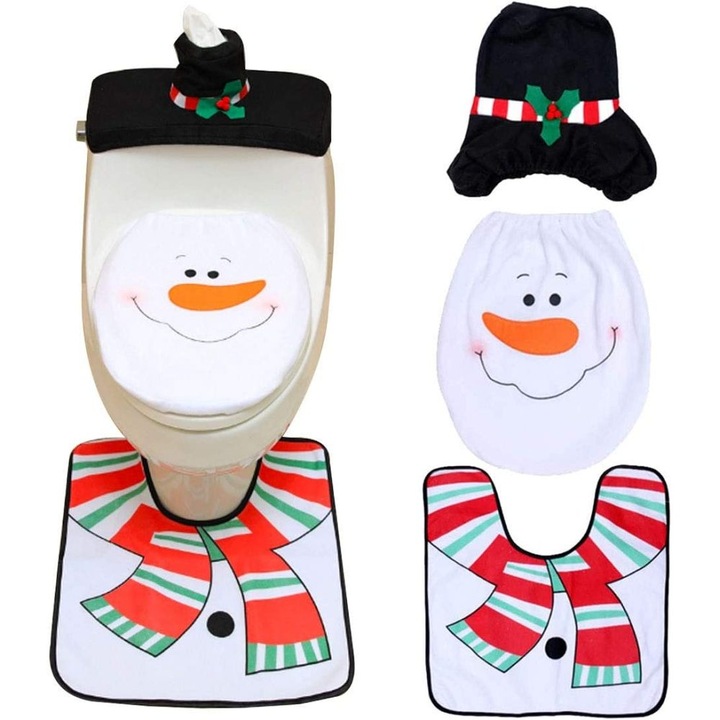 WC-ülőke huzat szett, TNEAYWHE, ünnepi dizájn, poliészter anyag, csúszásmentes, többszínű