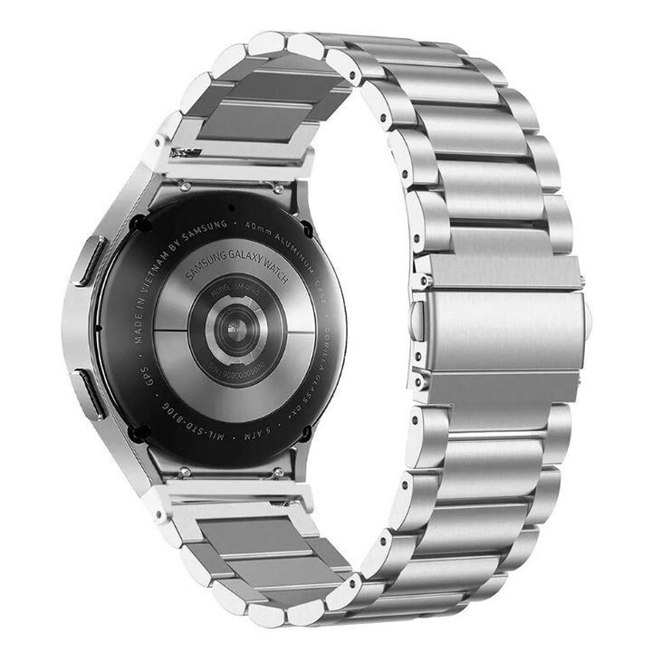 Curea Ceas Vogo® Compatibila cu Samsung Galaxy Watch 6/5/4 (40mm, 44mm, 46mm, 47mm), Watch 6 Classic, Watch 5 Pro, Watch 4 Classic, 20mm, Otel Inoxidabil, Silver