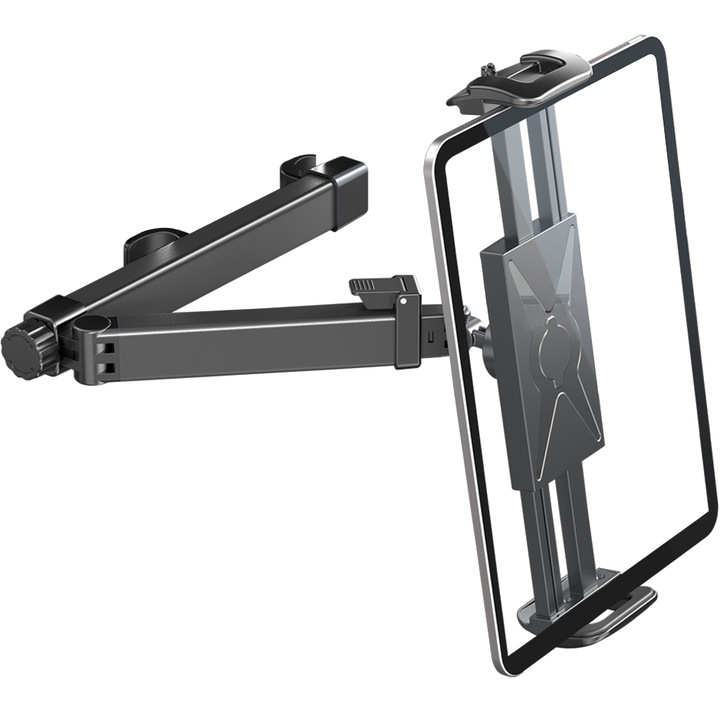 Suport auto HouDeOS®, Rotire 360°, Instalat pe tetiera auto, Potrivit pentru smartphone-uri si tablete de 5-14 inchi, Negru