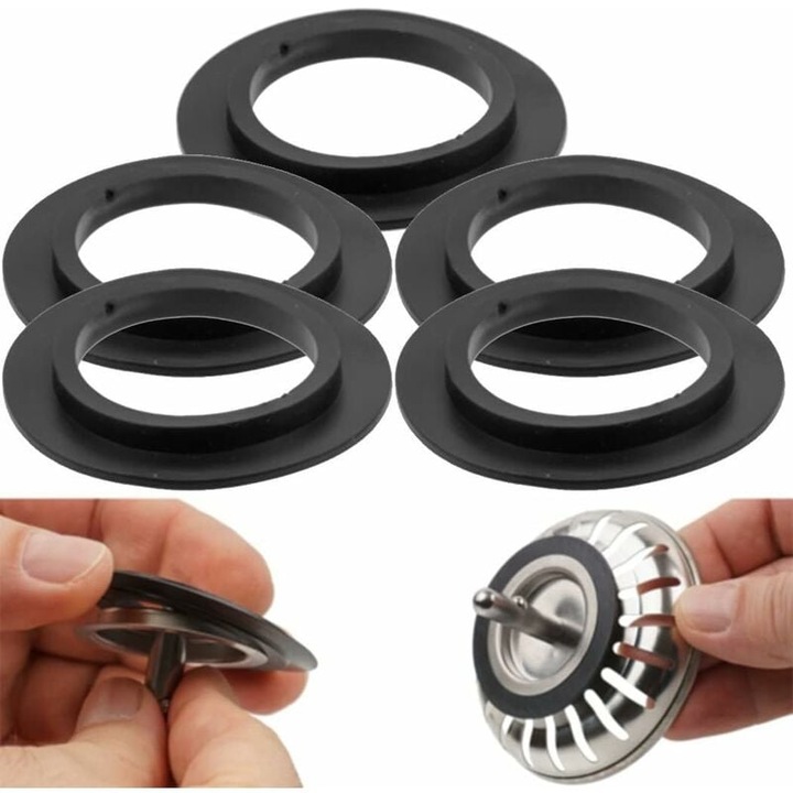 Set 5 Garnituri sita chiuveta, Cauciuc, 54 x 32 mm, Negru