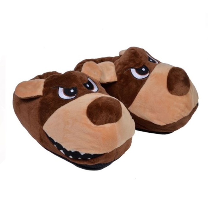 3D домашни чехли, дизайн на куче, Кафяв