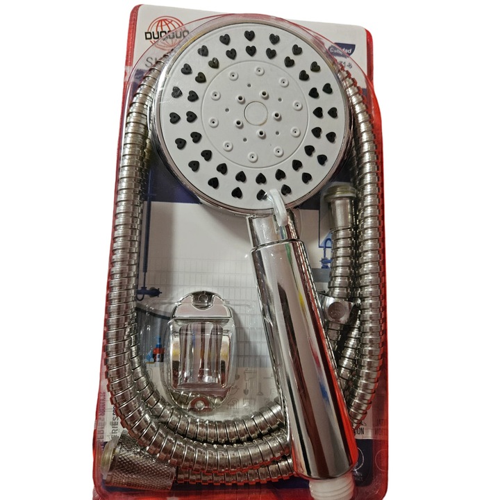 Set de dus cu inalta presiune, Furtun 1.5 m, Suport montare perete, Inimioare, Multifunctional, culoare Gri