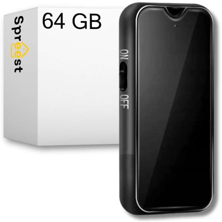 Mini reportofon spion tip breloc, Spreest®, L17, 64 GB, activare vocala VOR, pana la 2276 ore inregistrare, magnet integrat, OTG, reducere zgomot, MP3/WAV, autonomie 30 ore, design stick USB, negru