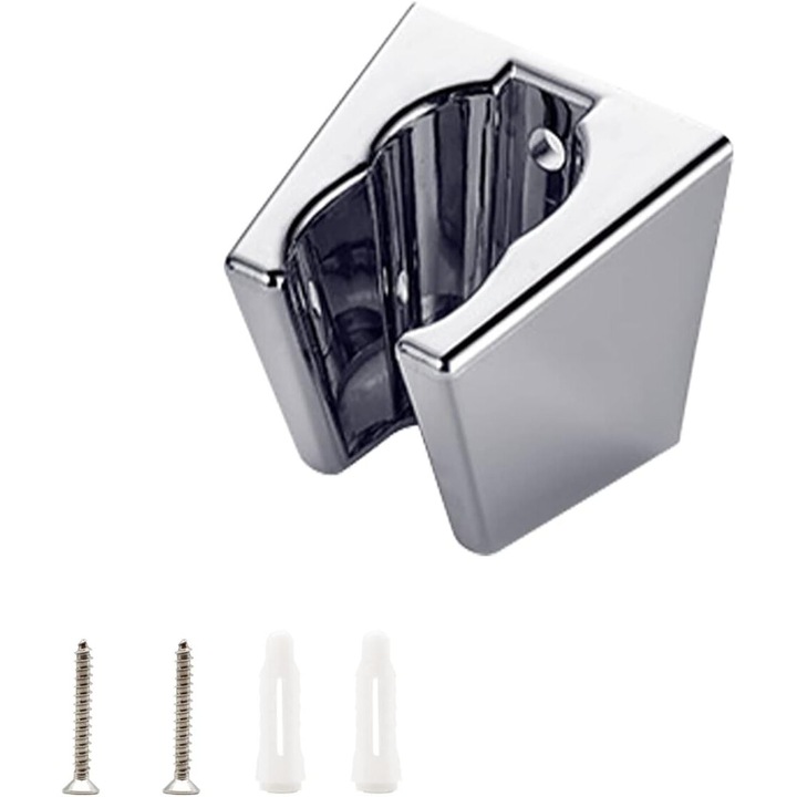 Ezüst zuhanytartó, zuhanyfej tartó, falra szerelhető, csavarokkal, két rögzítési ponttal, kompatibilis a legtöbb zuhanyfejjel