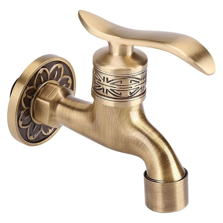 Tömör sárgaréz kerti csap, Enforose, antik sárgaréz fogantyú, rozsdaálló, könnyen telepíthető