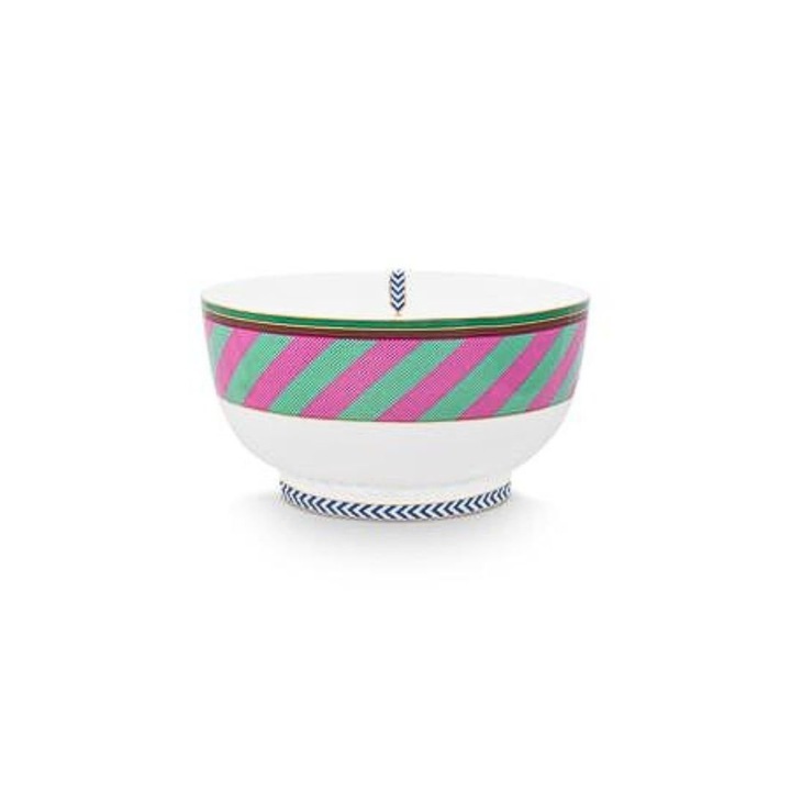 Porcelán tál, Pip Studio, Stripes Pink-Green, 20,5 cm, Pip Chique kollekció