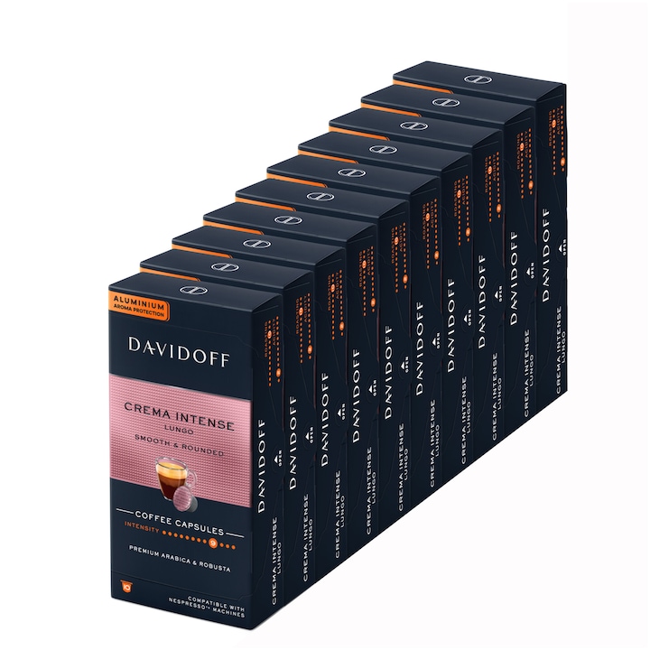 Комплект 10 капсули кафе Davidoff Cafe Crema Intense Lungo, 100 капсули х 5,5 гр, Съвместими с Nespresso система