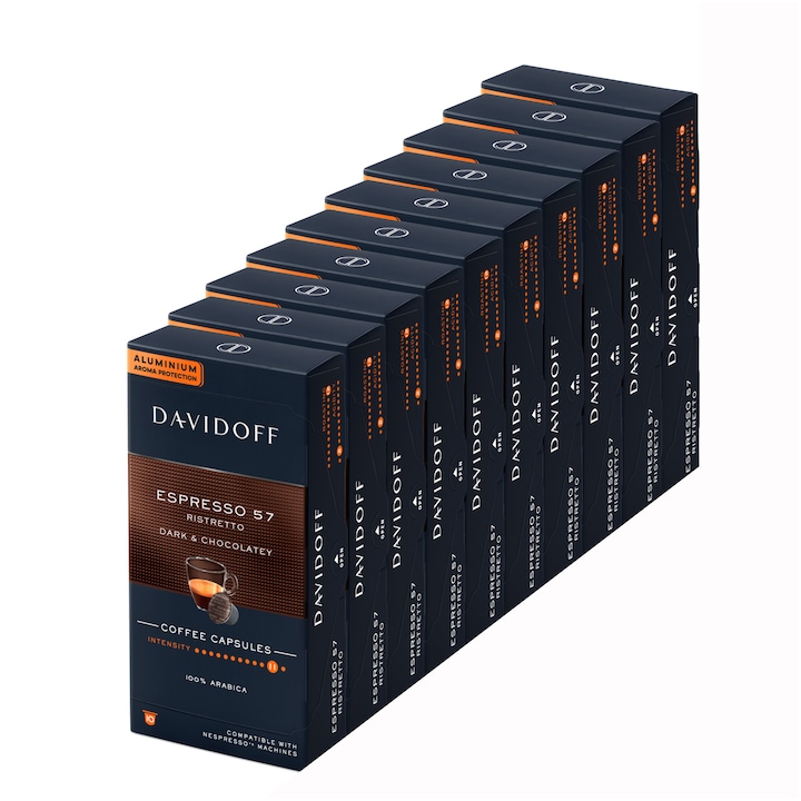 Комплект 10 х Кафе капсули Davidoff Cafe Espresso 57 Ristretto, 10 капсули х 5.5 гр, Съвместими със система Nespresso