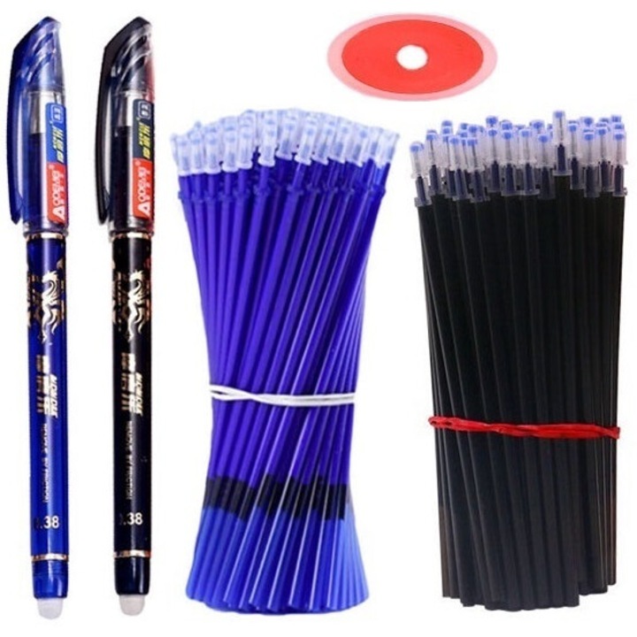 Комплект от 33 изтриваеми писалки с мастило, 0,5 мм, синьо/черно