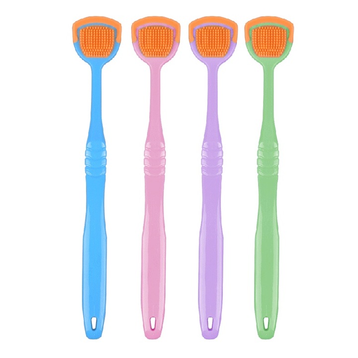 Színes, négyrészes nyelvtisztító készlet dupla kefével, új eszköz a szájhigiéniához