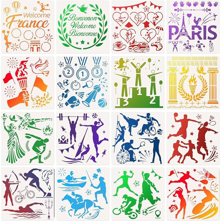 16 db-os újrafelhasználható sablon festéshez, DPKOW, ókori görög sportolók éremsablon, scrapbookozáshoz, vászon