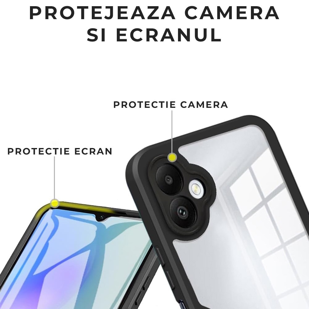 Husa pentru Samsung Galaxy A07 DaDen® ColorVerse 360, Antisoc, Protectie completa spate-ecran, Negru