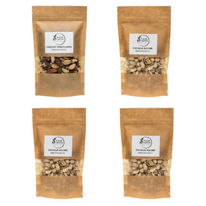 Your Taste Set de 4 pachete de 500g, 3 fistic sarat, 1 nuci braziliene