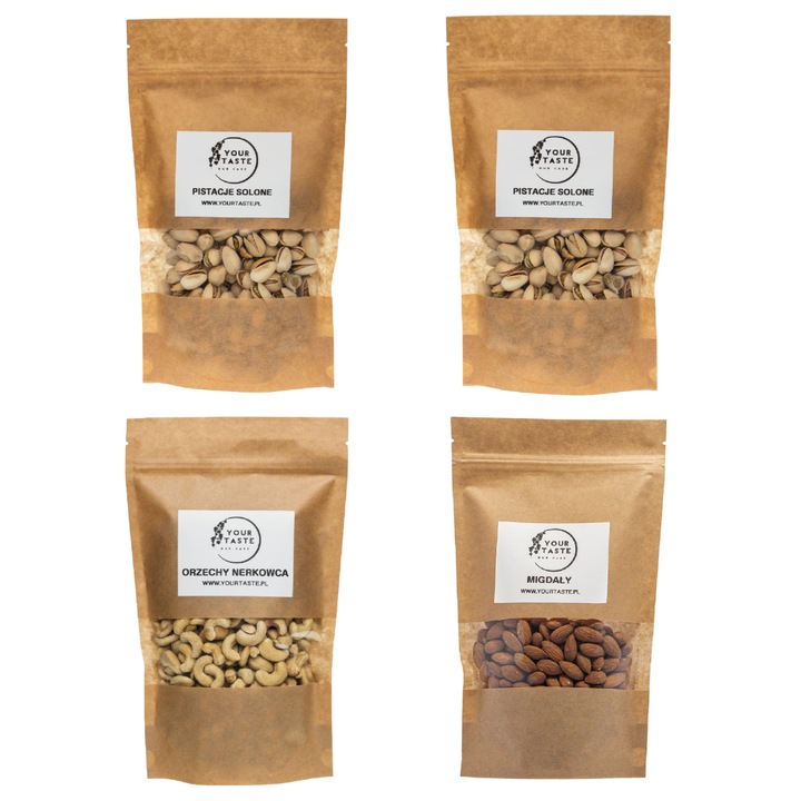 Your Taste Set 4 pungi de 500g, 2 pungi de fistic sarat, 1 punga de nuci caju, 1 punga de migdale 500g