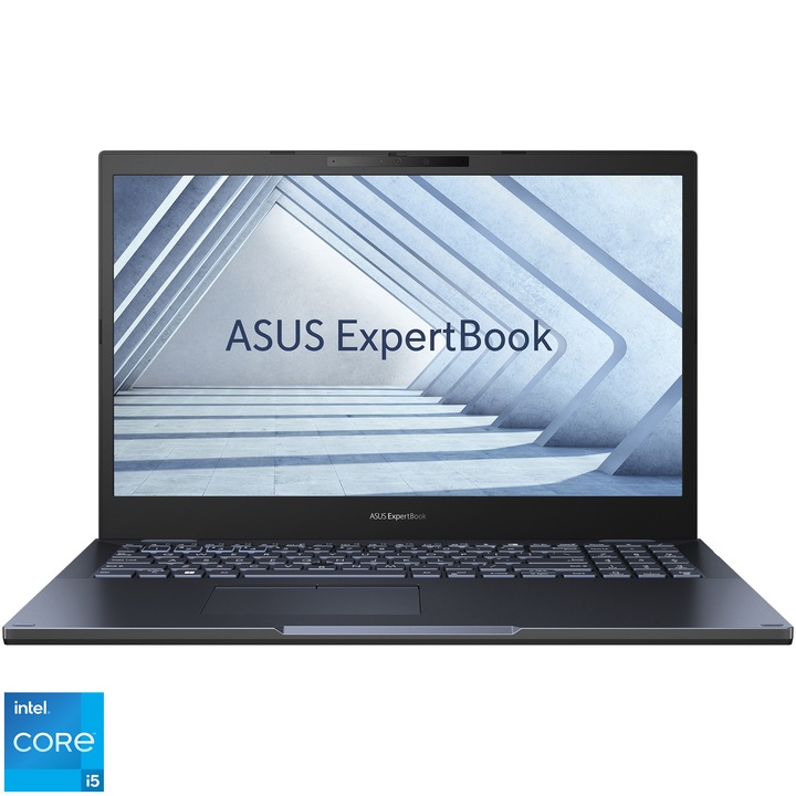 ASUS ExpertBook B2 Laptop, Intel® Core™ i5-1240P processzorral akár 4,4 GHz-ig, 15,6" , Full HD, 16 GB DDR4, 512 GB SSD, Intel® UHD Graphics, No OS, Nemzetközi angol billentyűzet, Fekete