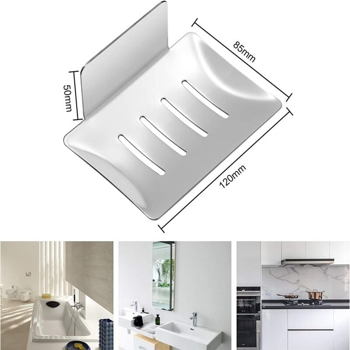 AMRINUGL szappantartó, rozsdamentes acél, fúrás nélküli szerelés, elegáns dizájn, zuhanyzóba, kádba, WC-be, mosdóba