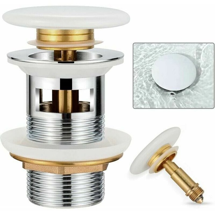 Елегантен сифон за мивка за баня, изскачащ дренажен щепсел с изцяло метална конструкция за мивки със стандартен универсален размер, бърз дренаж и лесен монтаж
