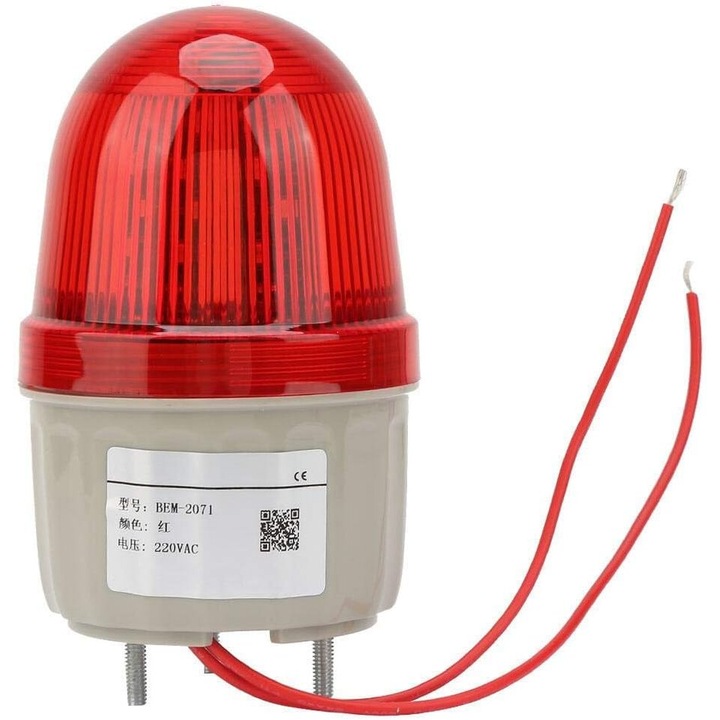 Riasztórendszer AC Buzzer szirénával és ipari forgó LED villogóval, 220V AC, vészhelyzetekre