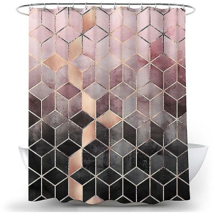 Seturi elegante de accesorii pentru baie, perdea de dus intarita cu suprafata ultra-neteda, covoare anti-alunecare pentru podea, seturi moderne de decor pentru baie pentru spatiul dvs. de baie de lux (roz, 180x200cm)