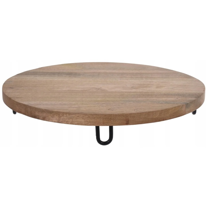 Platou de servire, Koopman, rotund, 38x6cm, din lemn, cu picioare metalice