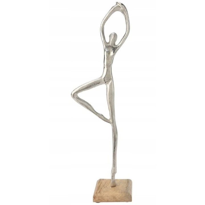 Dekoratív jógafigura, Kiváló Háztartási cikk, Koopman, ezüst, 7,5x36,5x7,5 cm, fa talp