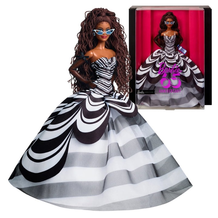 Кукла, Barbie Signature, 65Th Anniversary, основа за кукла, сертификат за автентичност, черни ръкавици, черно и бяло