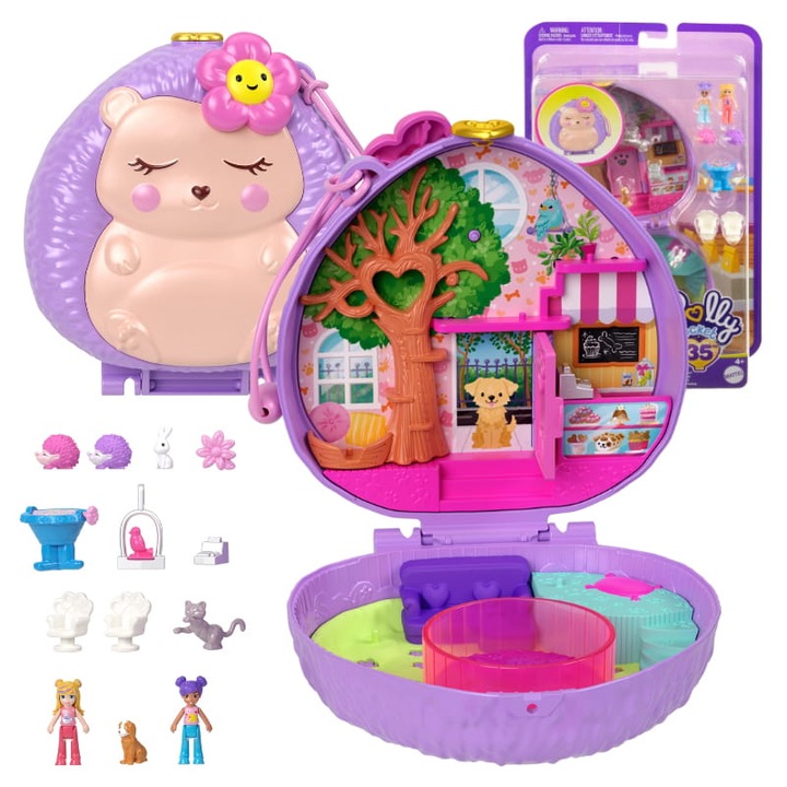 Комплект за игра, Mattel, Compact Café Hedgehog, Интерактивни елементи, Играчка за мебели, Тематични аксесоари, Възраст 4+ години