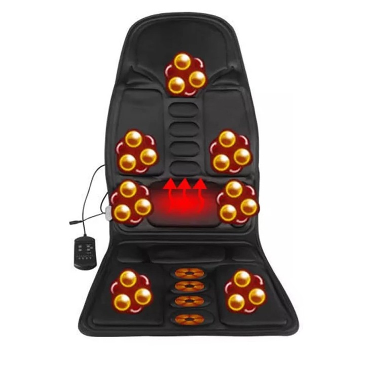 8 üzemmódú masszázspárna autósüléshez, 12V, hátnak, nyaknak, lábaknak