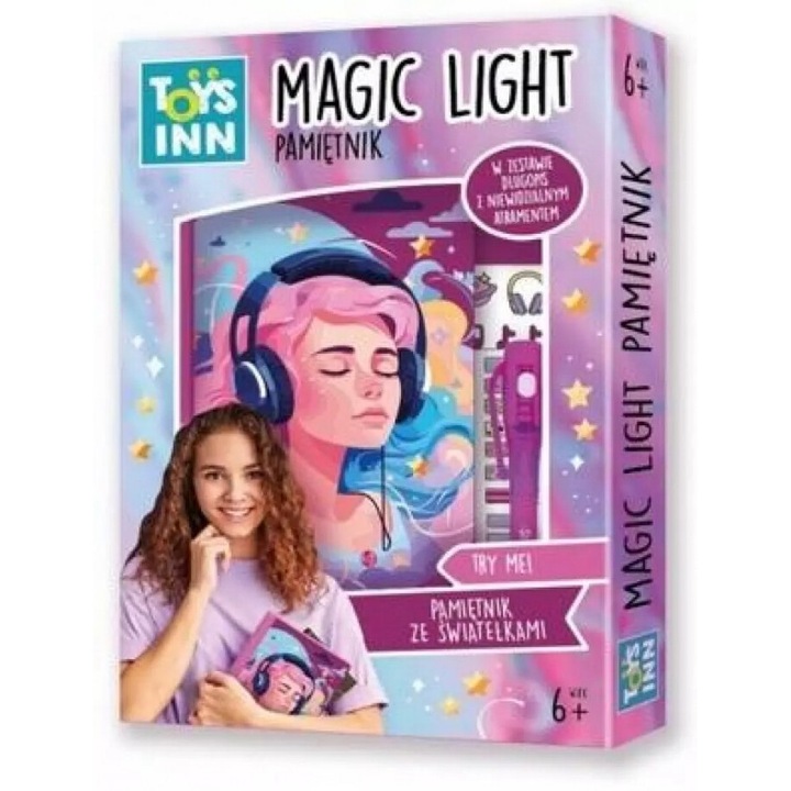 Caiet Magic Light Music, Stnux, 40 pagini, coperta tare cu LED, set cu stickere si pix cu doua capete