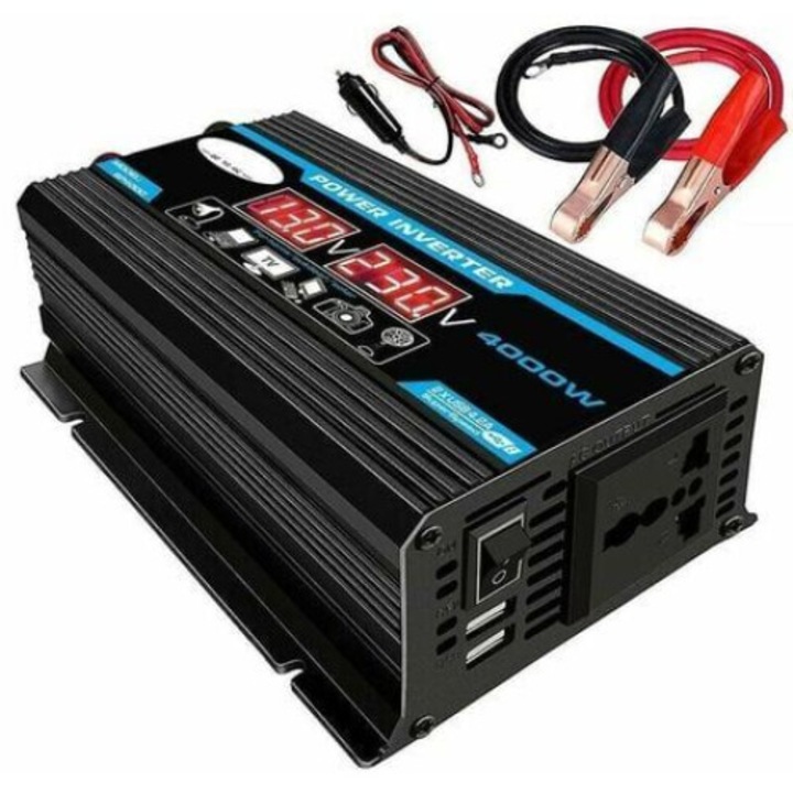 Инвертор Mmgoqqt, 4000W, чиста вълна, 12V-220V, с безжично управление, LED екран, 2 USB порта